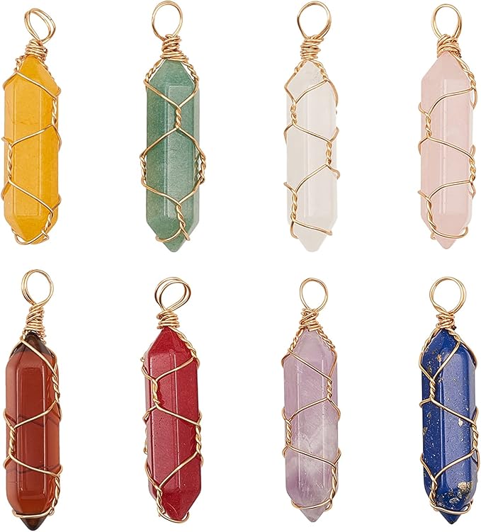 liqunsweet 8 件 8 种款式天然水晶宝石子弹吊坠带钢丝项链珠宝制作